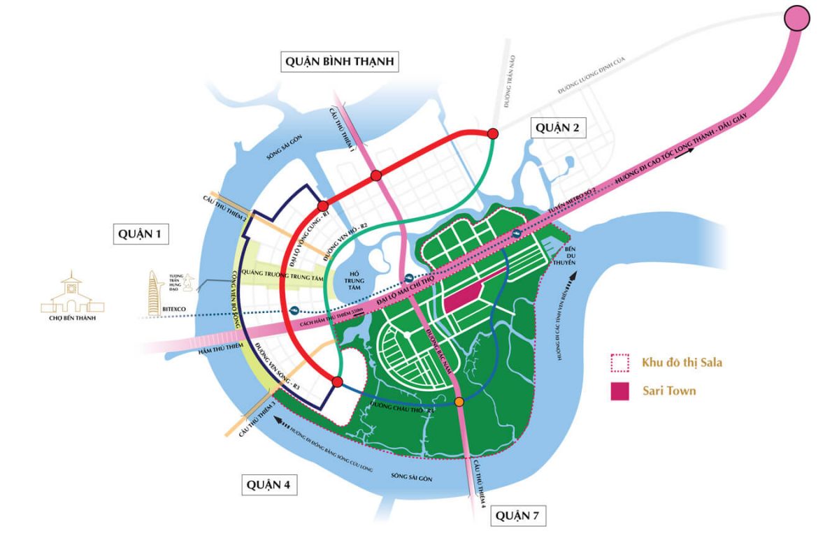 Saritown sở hữu vị trí đắc địa ngay trung tâm của khu đô thị Thủ Thiêm, Quận 2